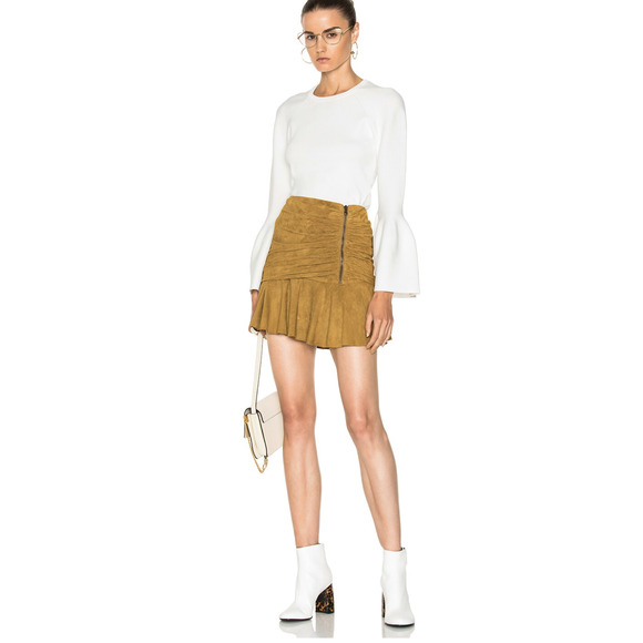 Veronica Beard Dresses & Skirts - Veronica Beard Weston Ruched Skirt Tan Mini Leather Womens 4